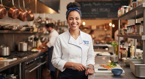Female chef smiling confidently