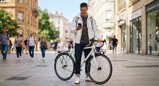 Young man on bicycle